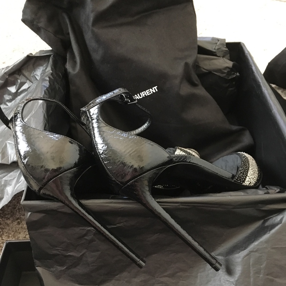 RARE $1795 Saint Laurent Genuine Snakeskin Crystal - Picture 12 of 13